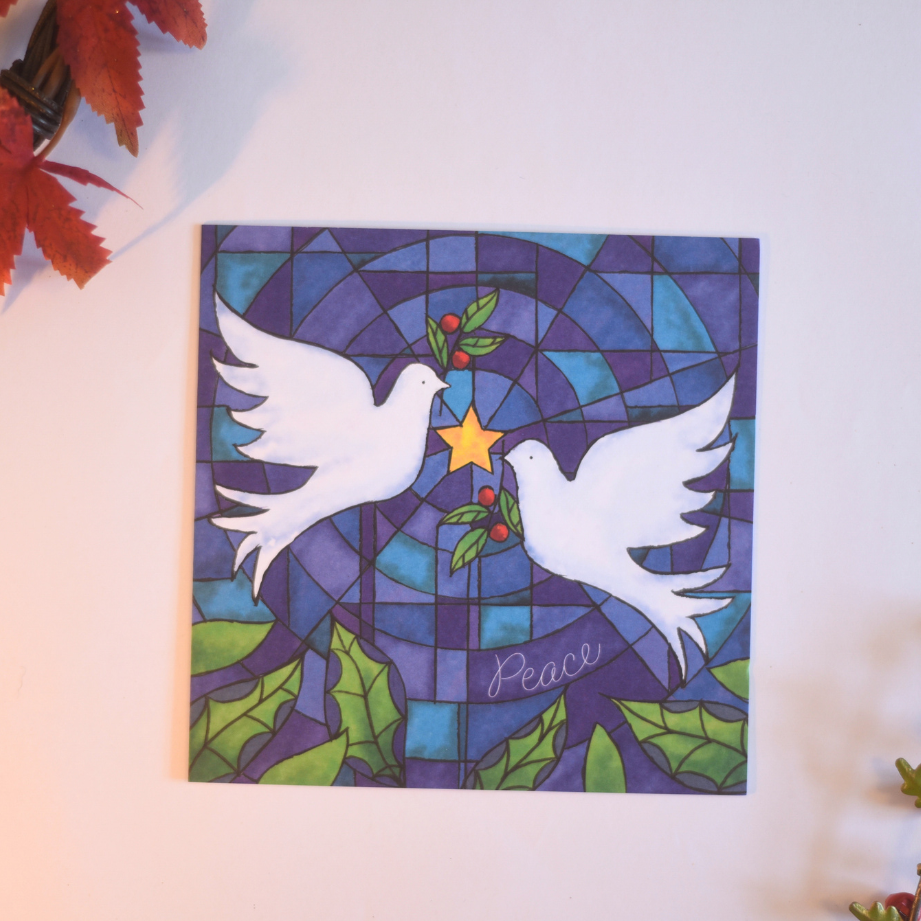 Stained Glass Doves Charity Christmas Cards - Pack of 10