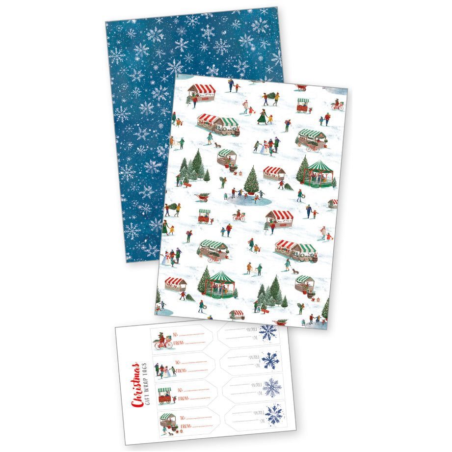Christmas Village Charity Christmas Gift Wrap - 8 Sheets and Tags