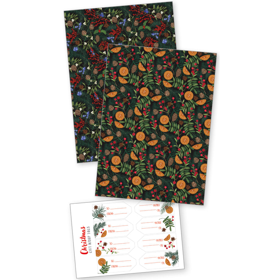 Christmas Foliage Charity Christmas Gift Wrap - 8 Sheets and Tags