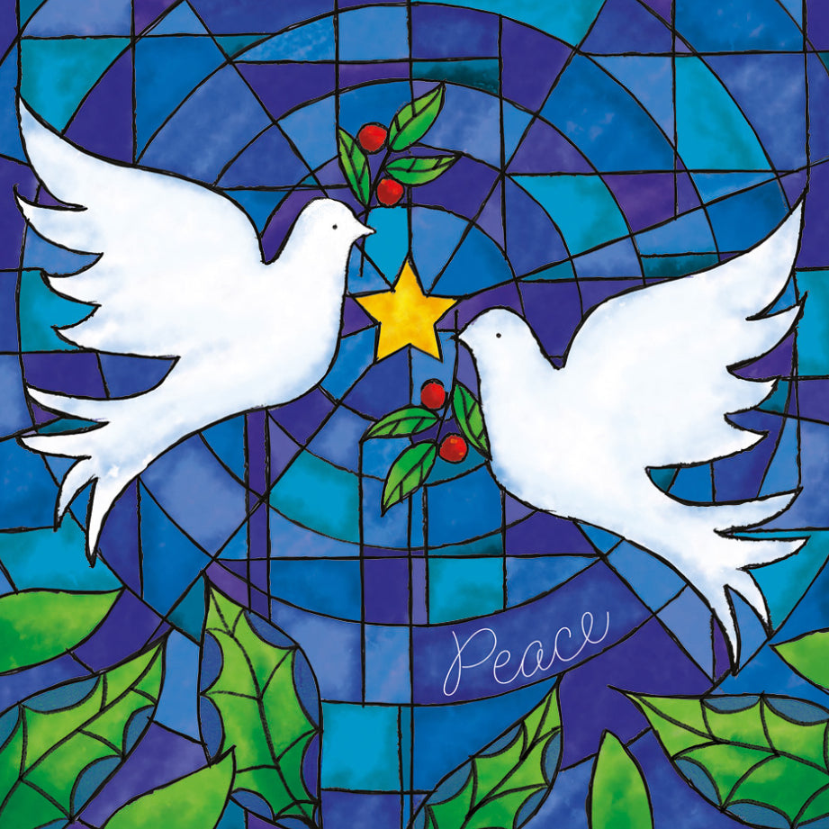 Stained Glass Doves Charity Christmas Cards - Pack of 10