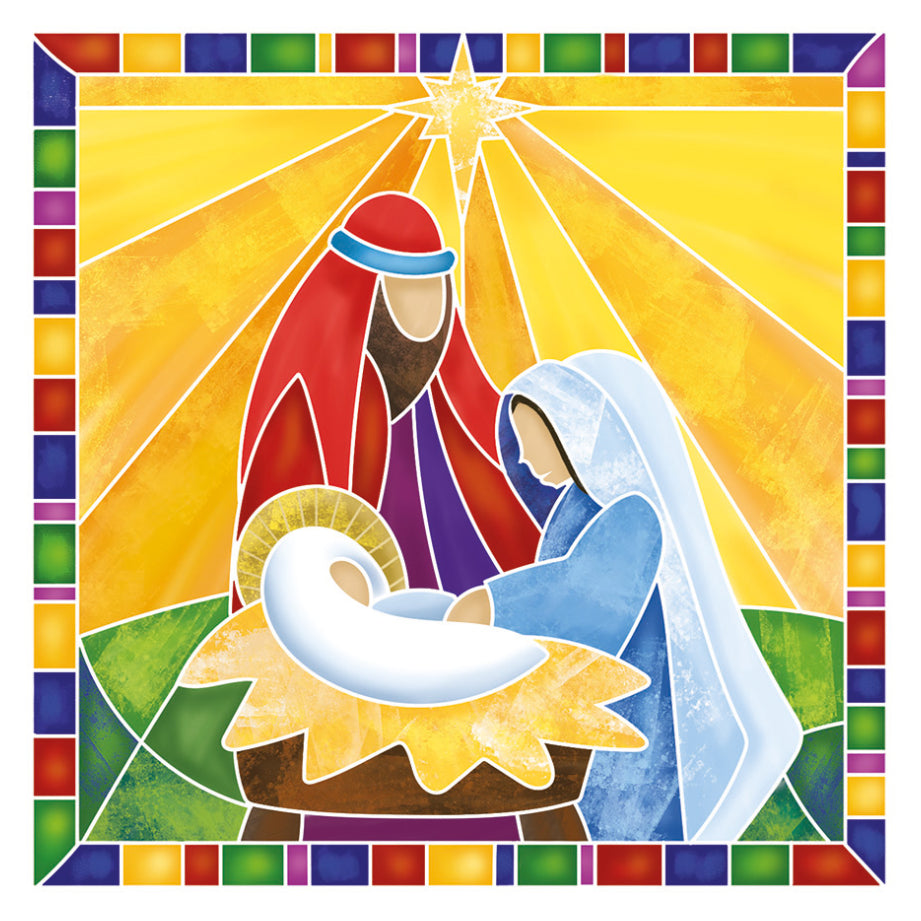 Stained Glass Manger Charity Christmas Cards - Pack of 10