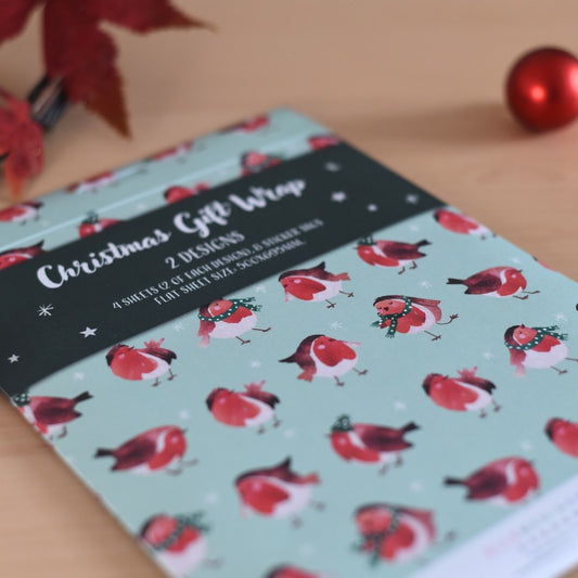 Winter Robin Charity Christmas Gift Wrap - 8 Sheets and Tags