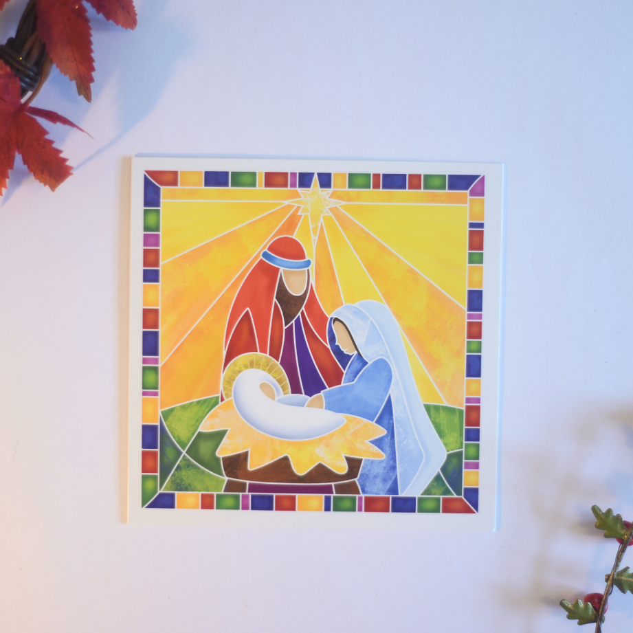Stained Glass Manger Charity Christmas Cards - Pack of 10