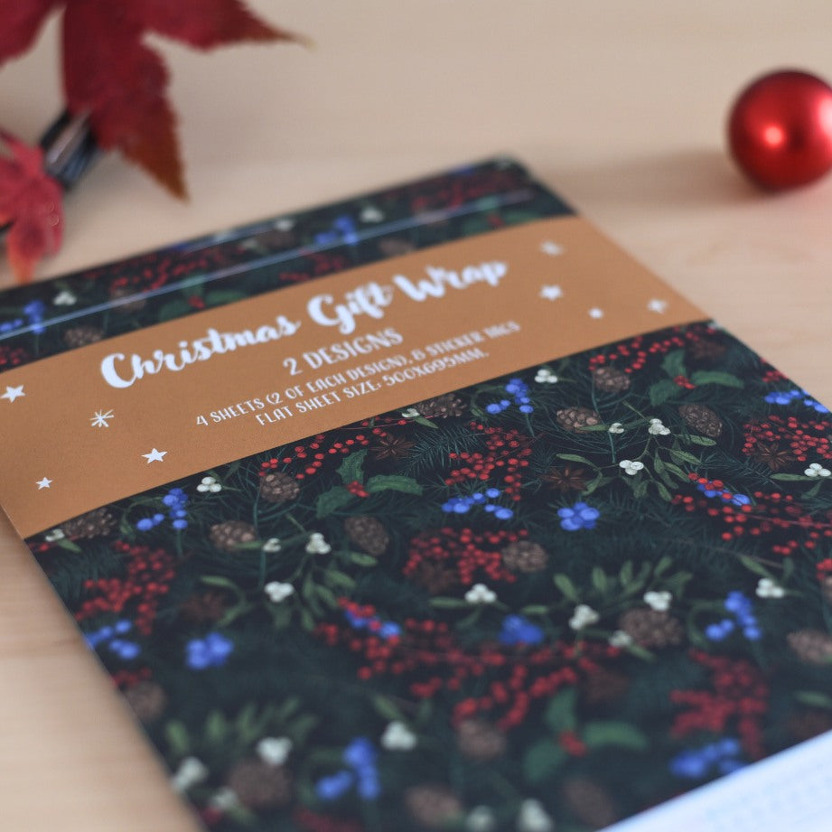 Christmas Foliage Charity Christmas Gift Wrap - 8 Sheets and Tags