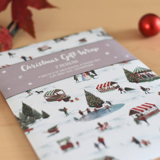 Christmas Village Charity Christmas Gift Wrap - 8 Sheets and Tags