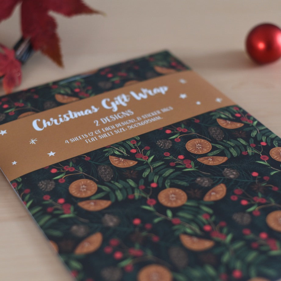 Christmas Foliage Charity Christmas Gift Wrap - 8 Sheets and Tags