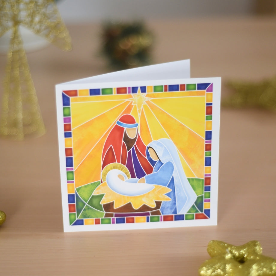 Stained Glass Manger Charity Christmas Cards - Pack of 10