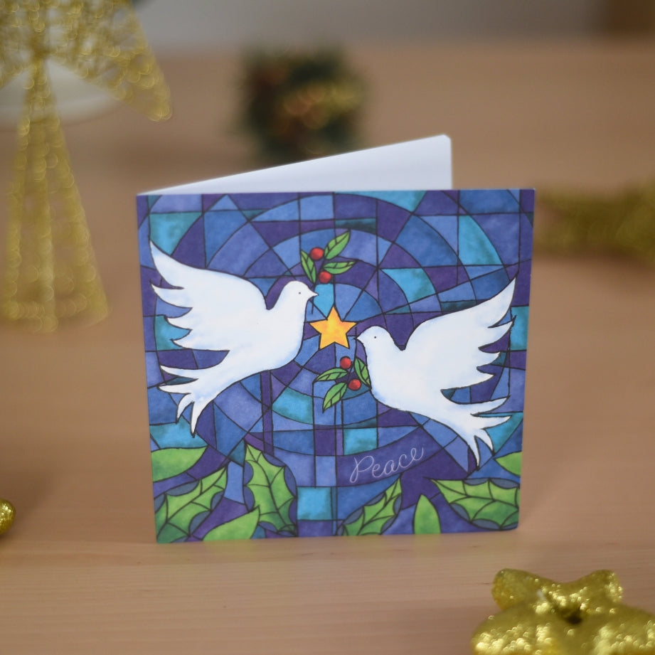 Stained Glass Doves Charity Christmas Cards - Pack of 10