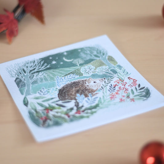 Hedgehog Woodprint Charity Christmas Cards - Pack of 10