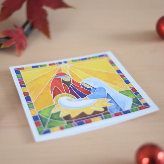 Stained Glass Manger Charity Christmas Cards - Pack of 10